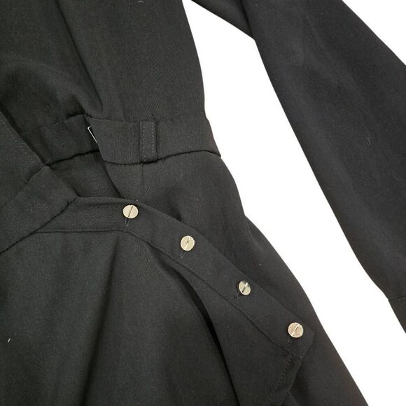 Runaway The Label Slim Belt Shirt Dress Womens 4 Black Notch Long Sleeve Stretch - Picture 4 of 9